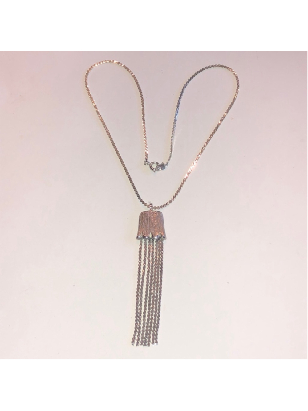 Vintage Silver Tone Fringe Tassel Pendant Dainty Boho Retro Necklace